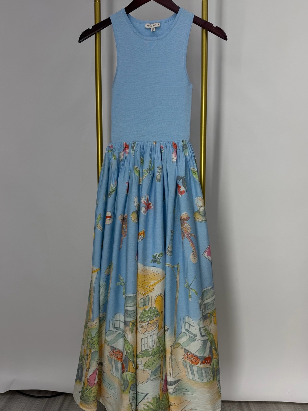 NWOT Moon River Tuckernuck Anouk Tank Blue Italy Vacay Midi Dress Size XS - Picture 8 of 9